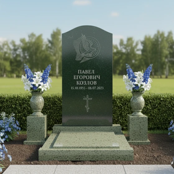 Памятник с парящим голубем и аркой, гранит Балтик грин, в Краснодаре