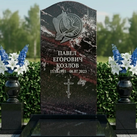 Памятник с парящим голубем и аркой, гранит амфиболит, в Краснодаре