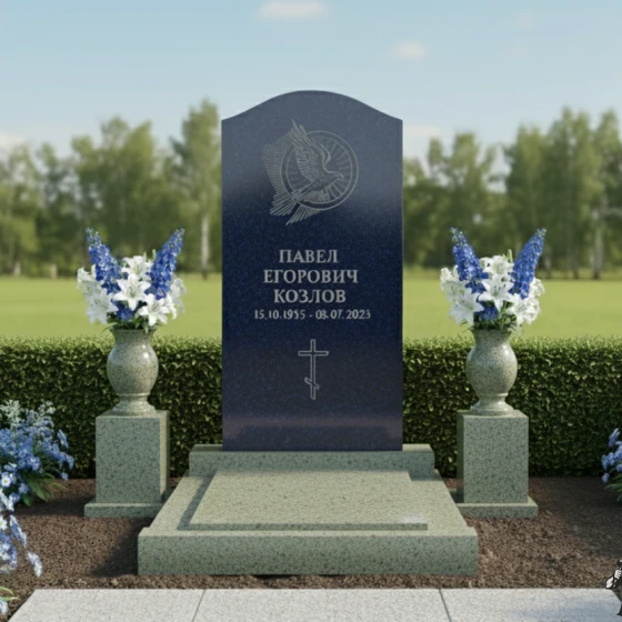 Памятник с парящим голубем и аркой, гранит Блю Перл, в Краснодаре