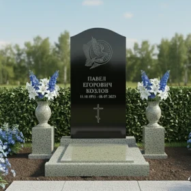 Гранитный вертикальный памятник с крестом и комплексом - ПН058