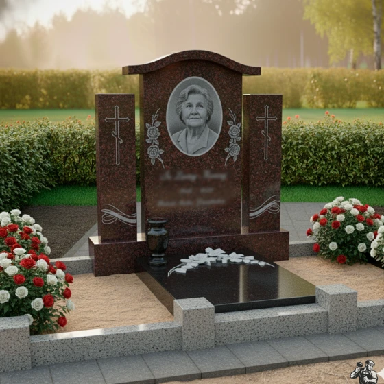 Православный гранитный памятник с крестом в Альметьевске, гранит Лезниковский
