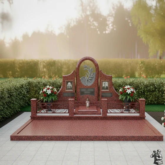 Элитный горизонтальный памятник на двоих в Казани, гранит Лезниковский