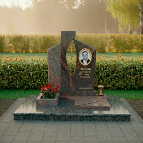 Православный гранитный памятник с крестом в Перми, гранит амфиболит