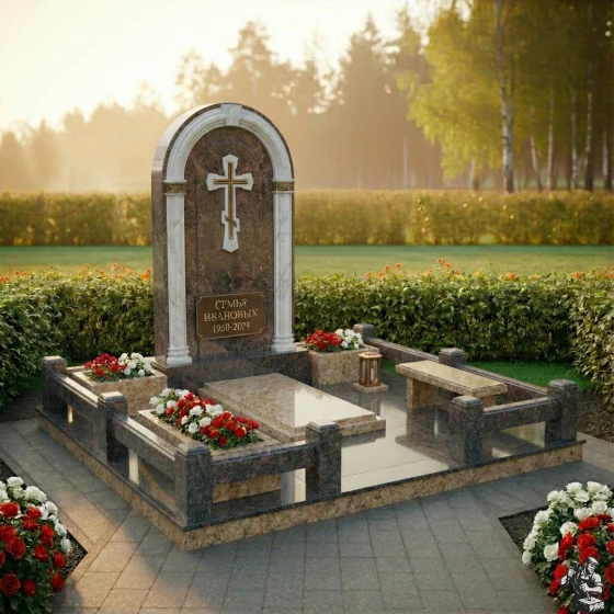 Комбинированный православный семейный склеп в Перми, гранит Дымовский