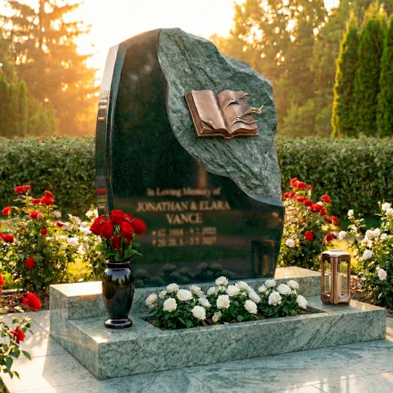 Элитный комбинированный памятник на двоих в Оренбурге, гранит Балтик грин