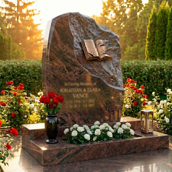 Элитный комбинированный памятник на двоих в Оренбурге, гранит Дымовский