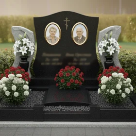 Гранитный элитный вертикальный памятник с крестом - ПН199