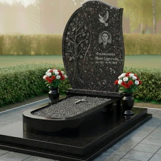 Элитный вертикальный гранитный памятник в Перми, гранит амфиболит
