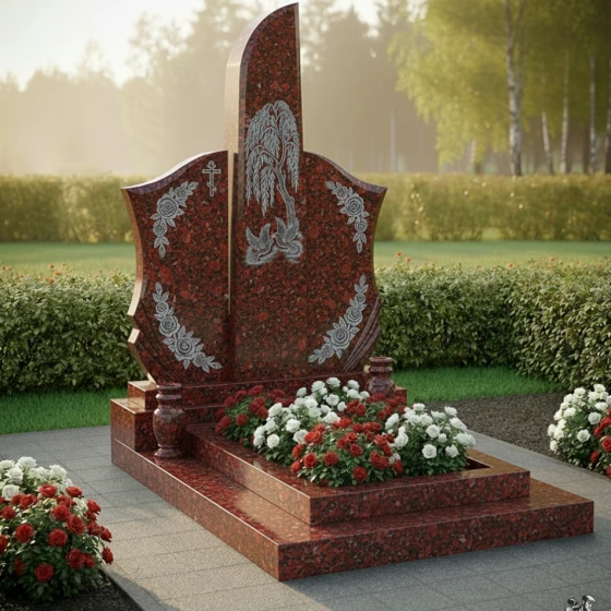 Гранитный вертикальный православный мемориал в Перми, гранит Лезниковский