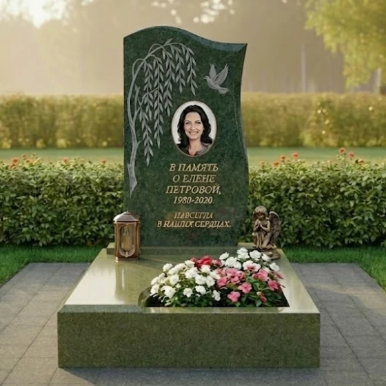 Светский гранитный памятник в мемориальный комплекс в Перми, гранит Балтик грин