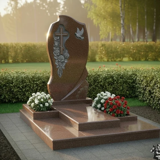 Элитный Гранитный православный памятник с крестом в Самаре, гранит Дымовский
