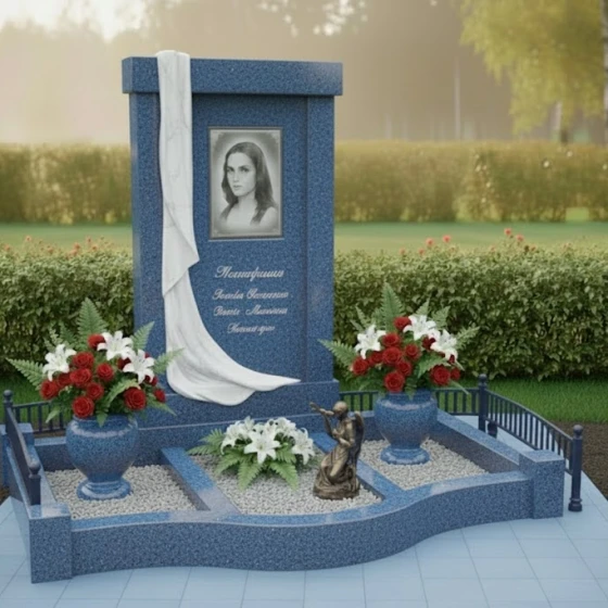 Гранитный вертикальный памятник для мемориала в Липецке, гранит Блю Перл