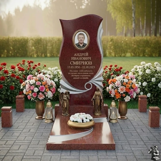 Элитный вертикальный гранитный памятник в Кемерово, гранит Лезниковский