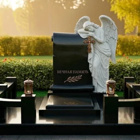 Памятник из гранита и мрамора с крестом - ПН393