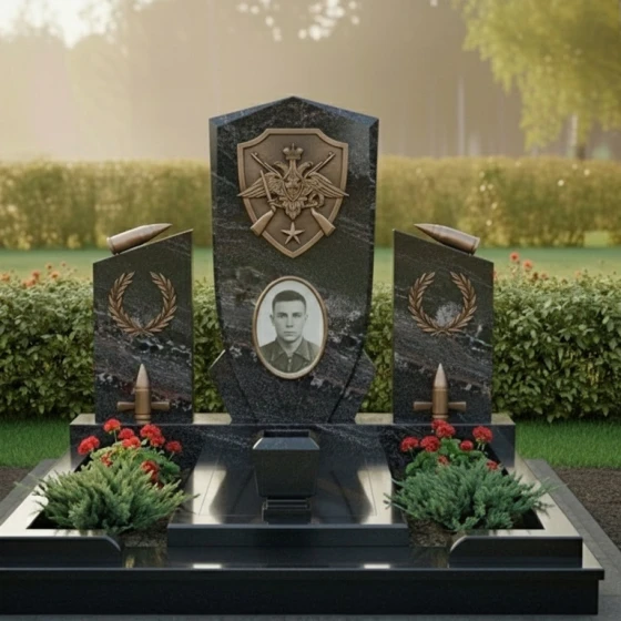 Светский Гранитный памятник вертикальный в Перми, гранит амфиболит