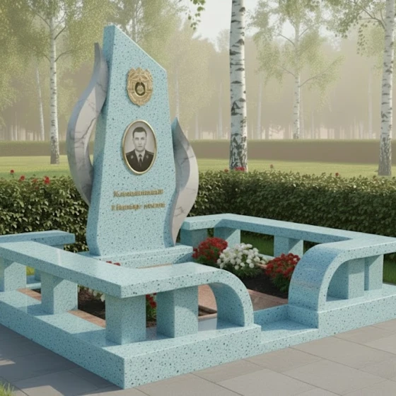 Комбинированный памятник для одного в Ставрополе, гранит Блю Перл