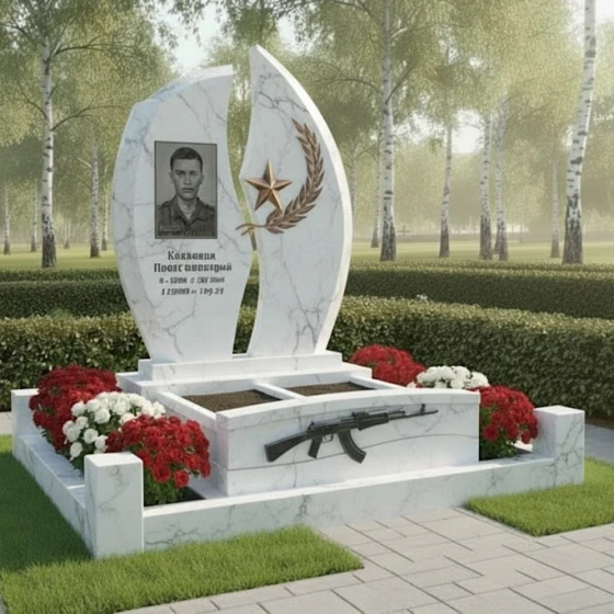Гранитный памятник для одного человека в Перми, мрамор Тассос