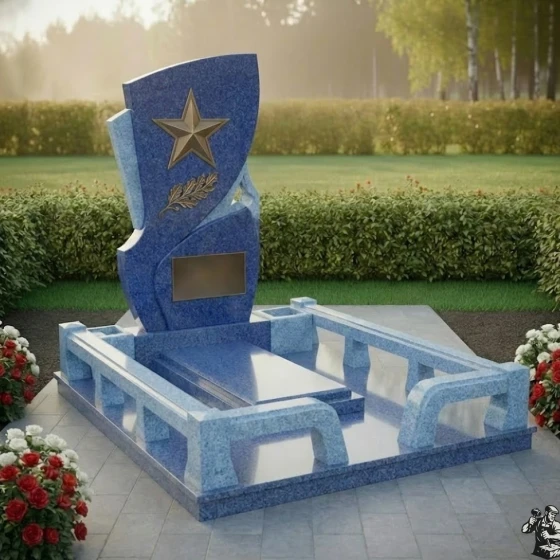 Элитный гранитный вертикальный памятник в Казани, гранит Блю Перл
