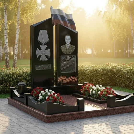 Светский Гранитный памятник для одного в Перми, гранит амфиболит
