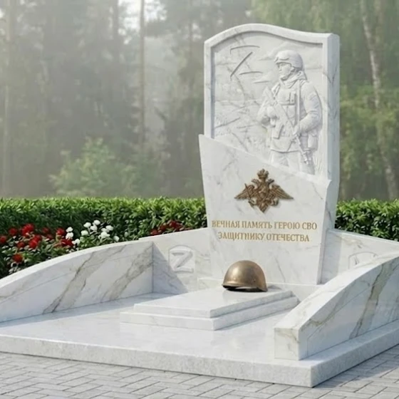 Гранитный вертикальный памятник светский в Липецке, мрамор Тассос