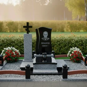 Комбинированный гранитный памятник со стеклом - ПН428