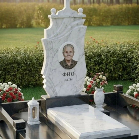 Гранитный памятник с крестом в Казани для православных, мрамор Тассос