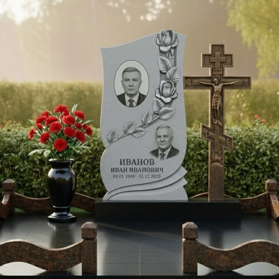 Гранитный памятник для мемориального комплекса с крестом в Перми, гранит Мансуровский