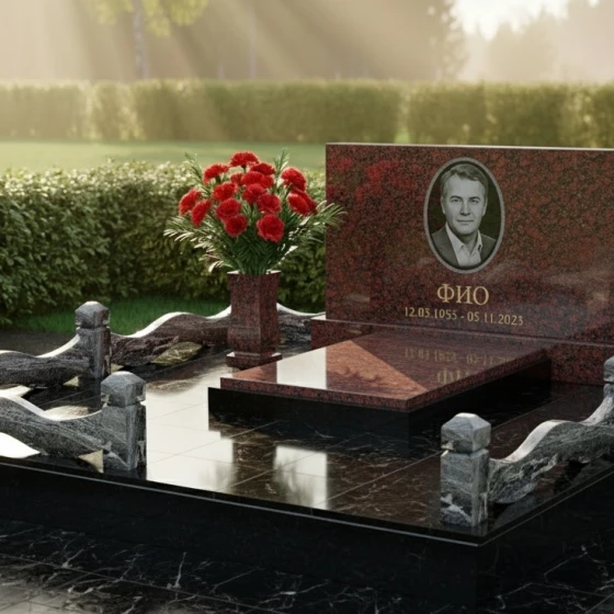 Элитный горизонтальный гранитный памятник в Ставрополе, гранит Лезниковский