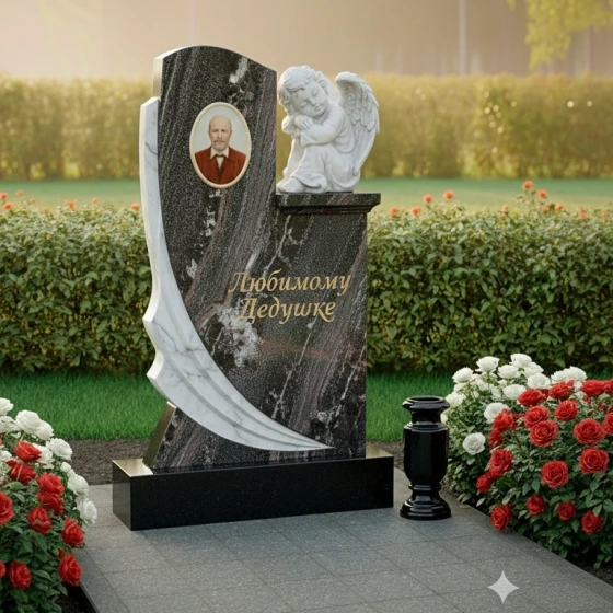 Гранитный вертикальный памятник для комплекса в Саратове, гранит амфиболит