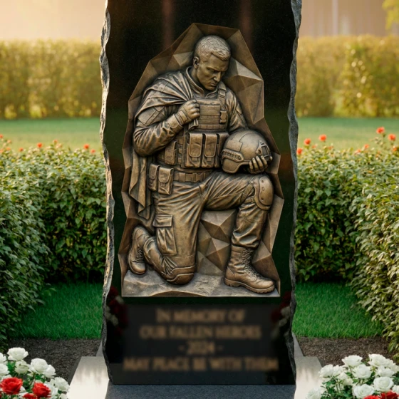 Гранитный памятник с вертикальной ориентацией в Ижевске, гранит Габбро-диабаз