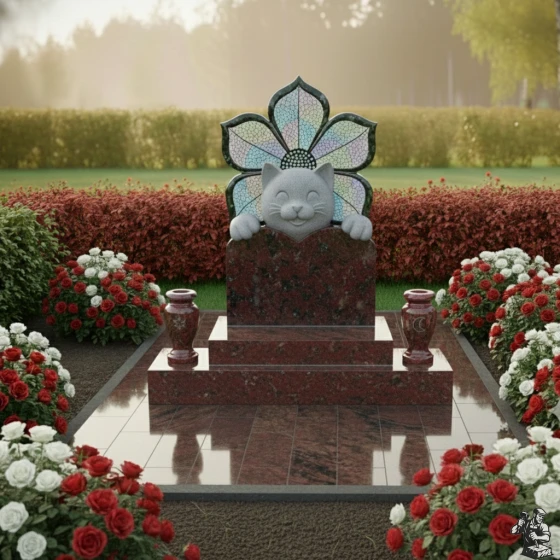 Элитный памятник из гранита и стекла в Тюмени, гранит Лезниковский