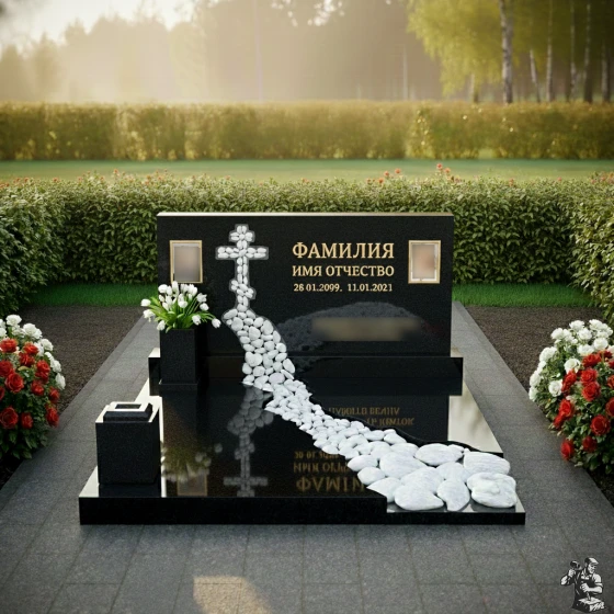 Горизонтальный памятник на двоих в Перми, гранит Габбро-диабаз