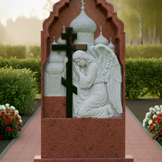 Элитный комбинированный памятник в Перми, гранит Лезниковский