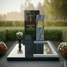 Вертикальный православный комбинированный памятник - ПН577