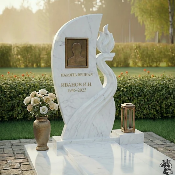 Комбинированный вертикальный памятник в Перми, мрамор Тассос
