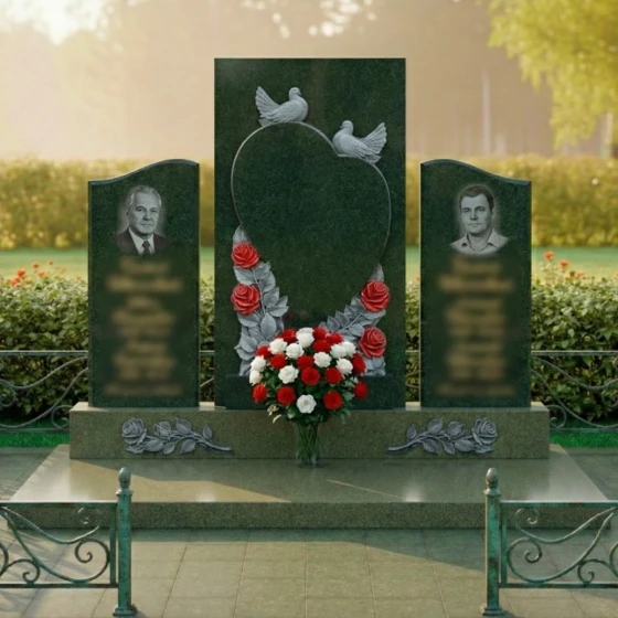 Гранитный памятник на двоих в Перми, гранит Балтик грин
