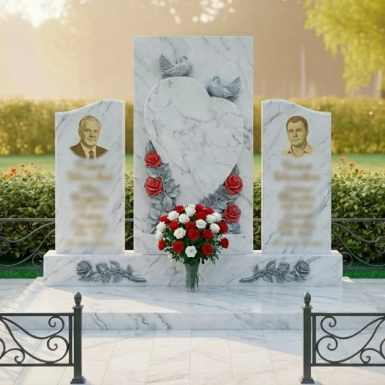 Гранитный памятник на двоих в Перми, мрамор Тассос