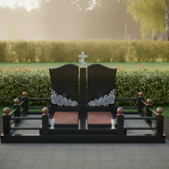 Комбинированный горизонтальный памятник в Казани, гранит Габбро-диабаз