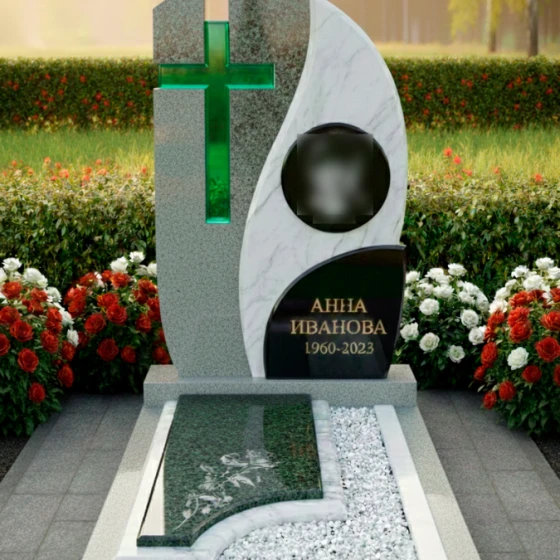 Православный вертикальный комбинированный памятник в Казани, гранит Мансуровский