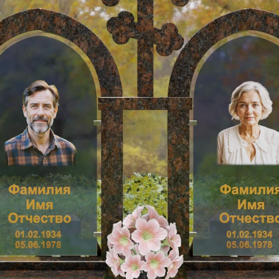 Православный памятник с крестом на двоих в Перми, гранит Дымовский