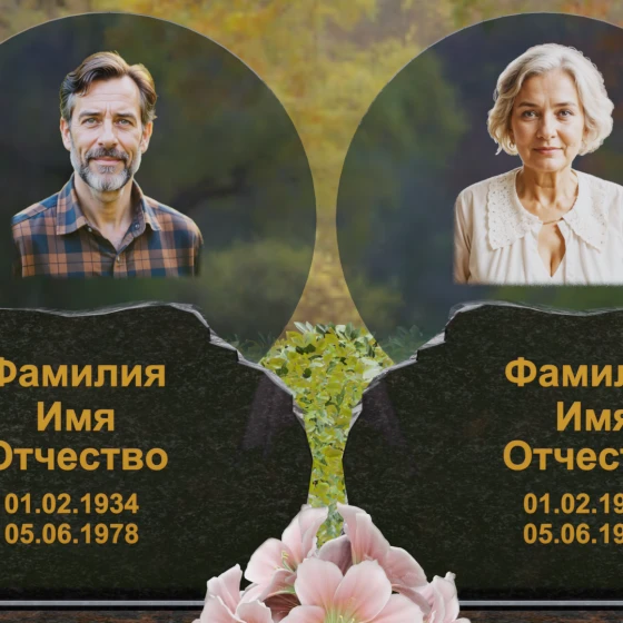 Памятник на могилу для двоих светский в Набережных Челнах, гранит Габбро-диабаз
