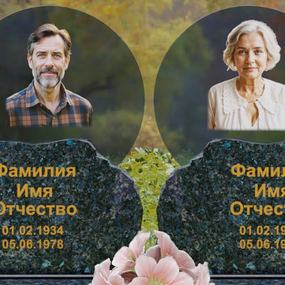 Памятник на могилу для двоих светский в Набережных Челнах, гранит Блю Перл