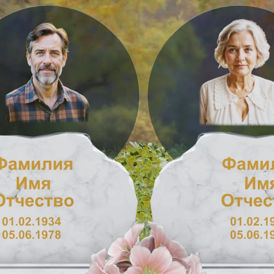 Памятник на могилу для двоих светский в Набережных Челнах, мрамор Тассос
