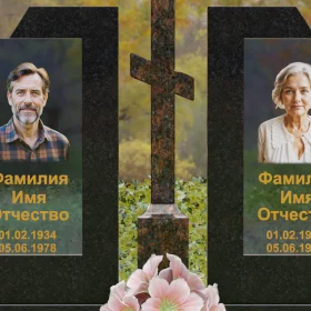 Православный памятник из гранита и стекла с крестом - П246