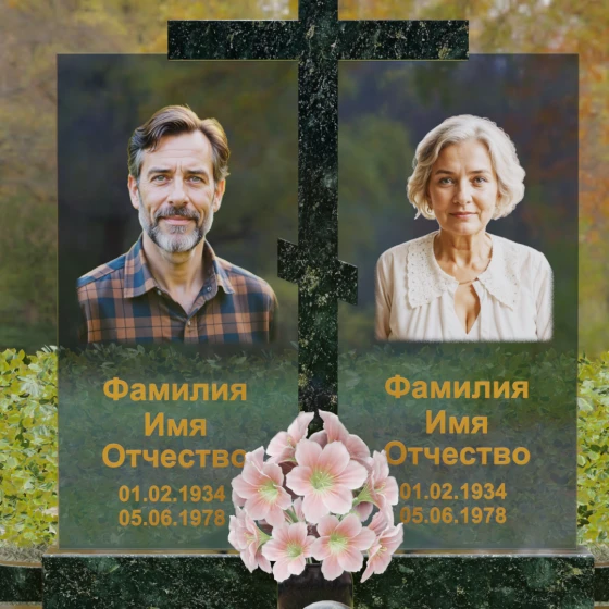 Православный комбинированный памятник с крестом в Перми, гранит Балтик грин