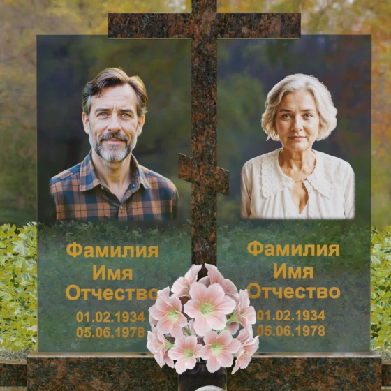Православный комбинированный памятник с крестом в Перми, гранит Дымовский