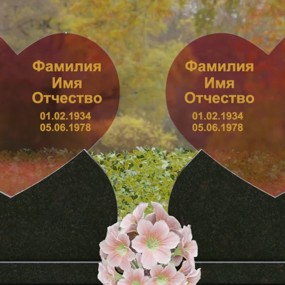 Горизонтальный Гранит|Стекло памятник для двоих в Норильске, гранит Габбро-диабаз