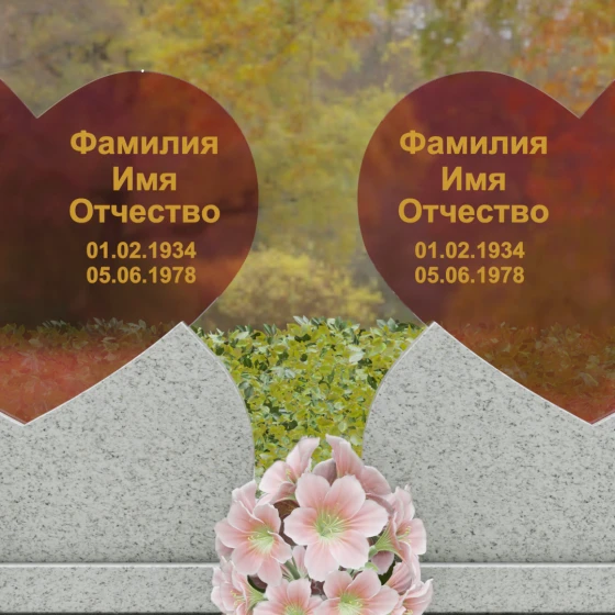 Горизонтальный Гранит|Стекло памятник для двоих в Норильске, гранит Мансуровский