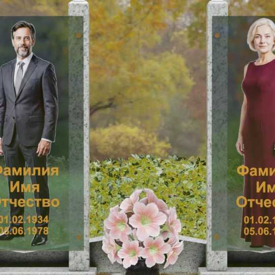 Вертикальный памятник из гранита со стеклянными панелями, гранит Мансуровский