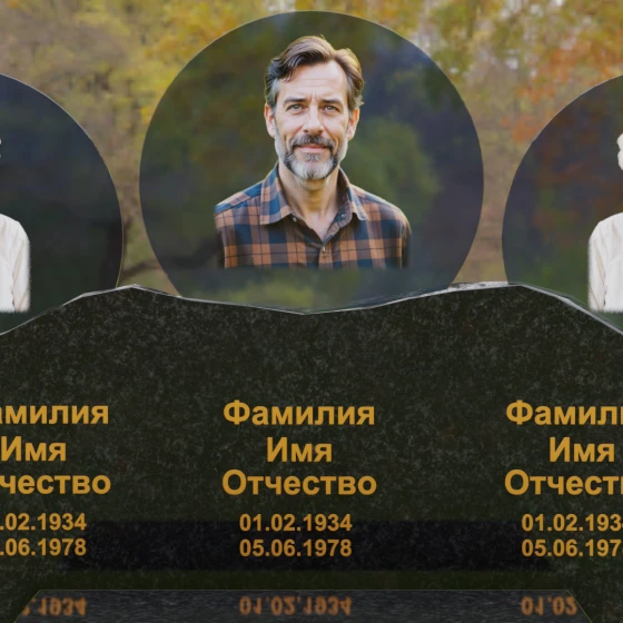 Горизонтальный гранитный памятник для троих в Казани, гранит Габбро-диабаз